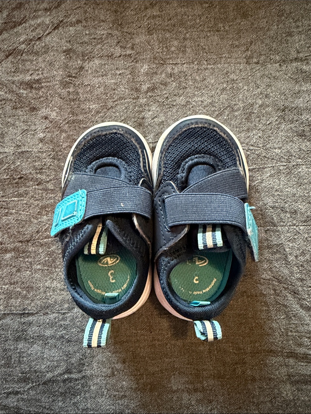 Unbranded Kids Navy Sneakers with Teal Accents - Velcro Closure